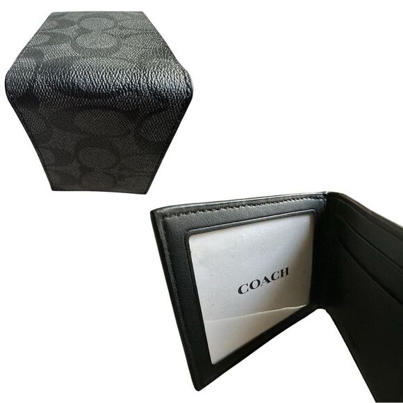 Coach Signature Black Bifold Wallet with Card Slots & ID Window - Picture 1 of 17